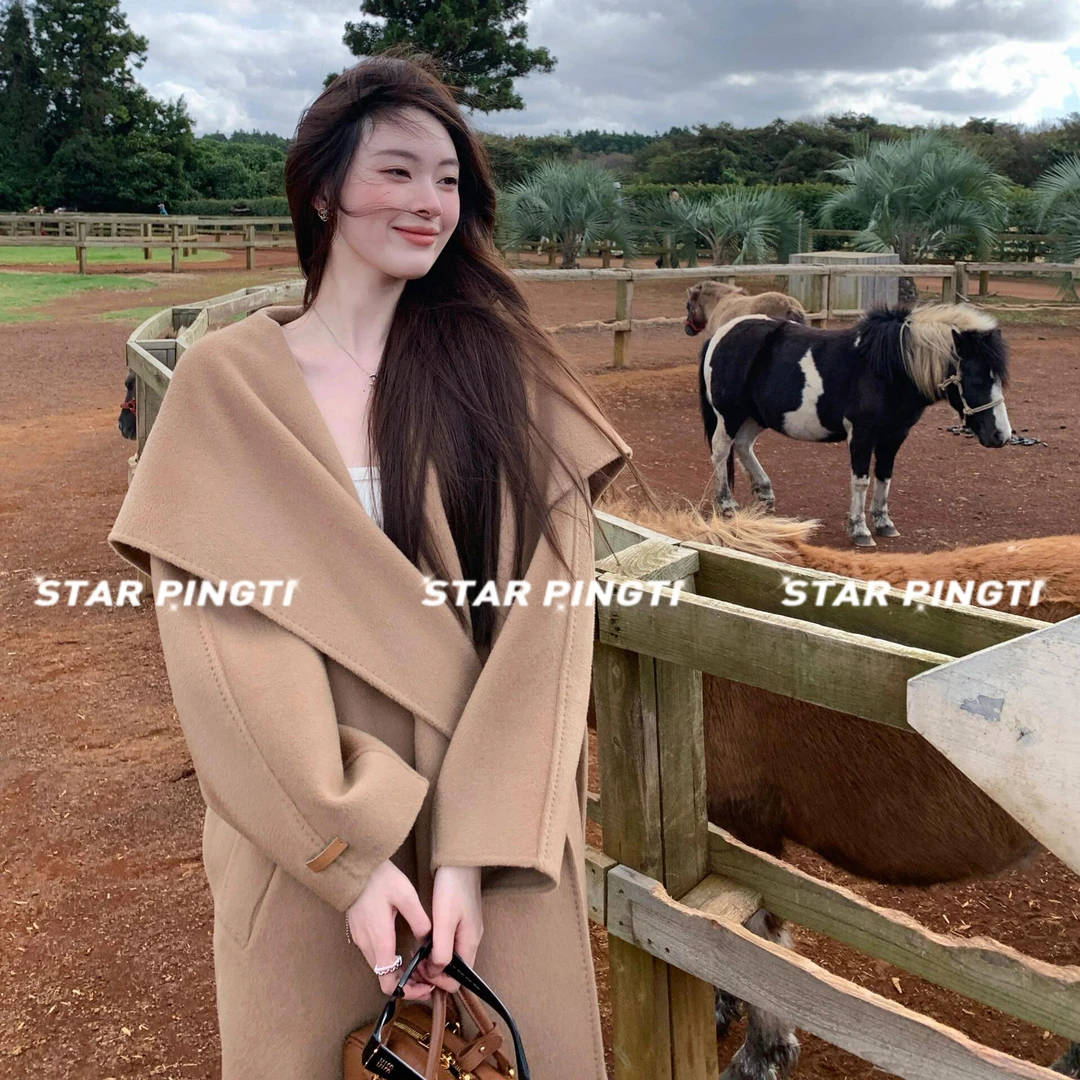 毛呢大衣女款2025新款名媛气质双面羊毛羊绒大翻领高级感羊绒大衣