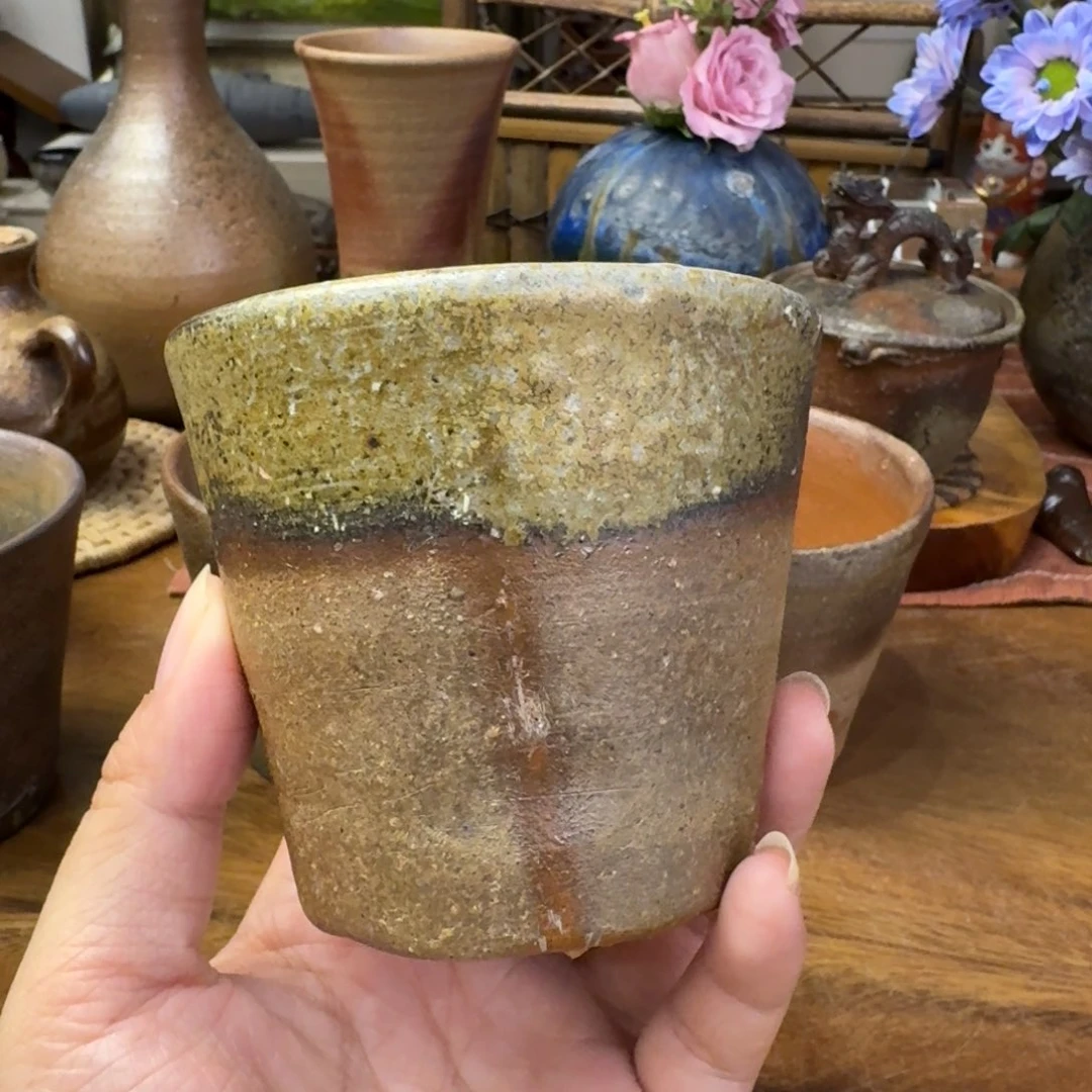 快**使末石泰節备前烧猪口汤吞福利一口价