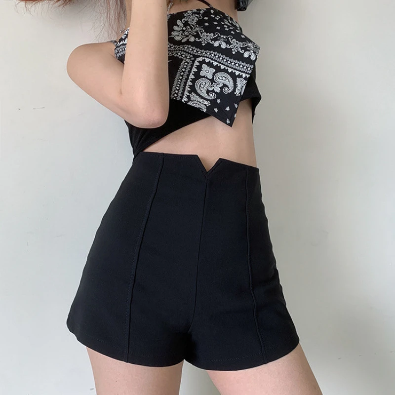 黑色高腰短裤女夏新款辣妹风显瘦女款外穿紧身热裤爵士舞穿搭裤子