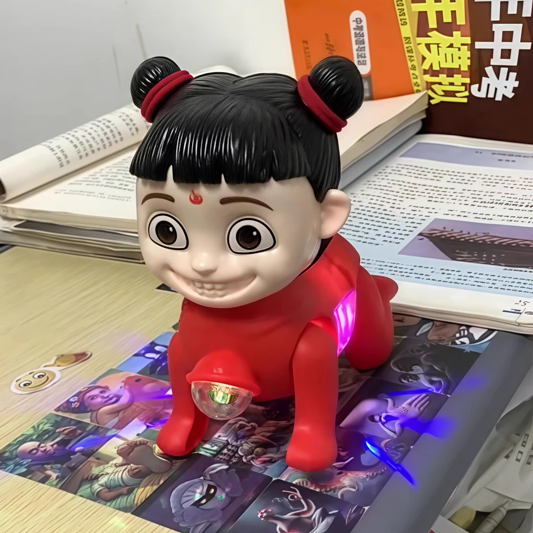 新款哪吒牵绳玩具电动玩具创意公仔逗笑会发光走路带音乐搞笑玩具