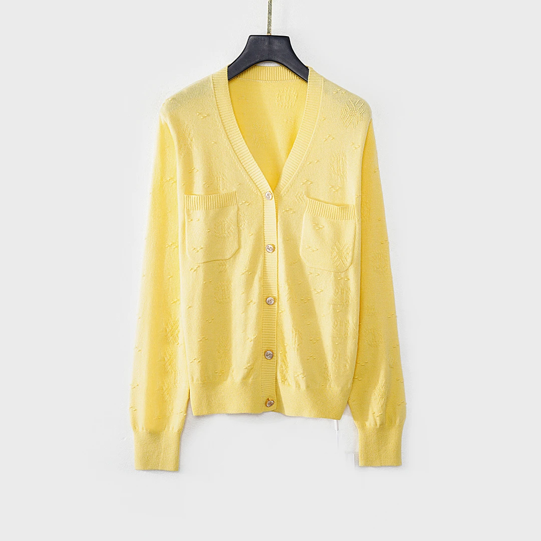 【秋季新款】C8644黄色潮流韩版经典时尚休闲简约百搭V领针织开衫