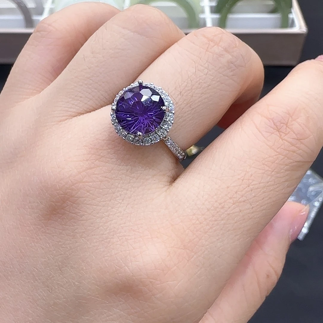 紫晶戒指银S925镶嵌紫水晶