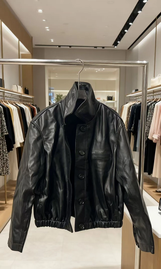 25100欧美风复古钱风机车皮衣百搭短款时尚休闲黑色短外套