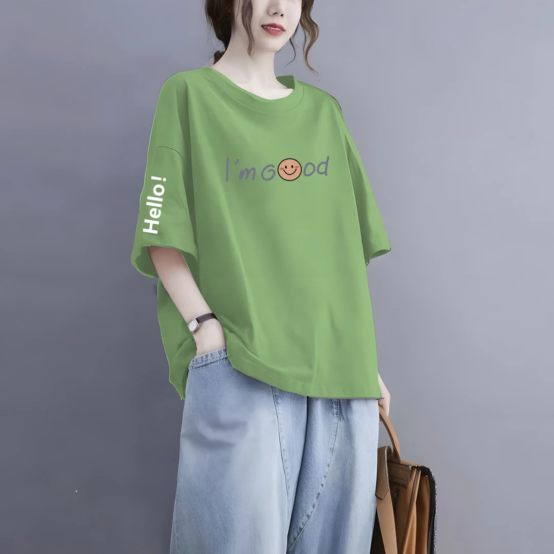 大码女装胖mm时尚潮牌100%纯棉短袖T恤宽松休闲百搭洋气半袖上衣