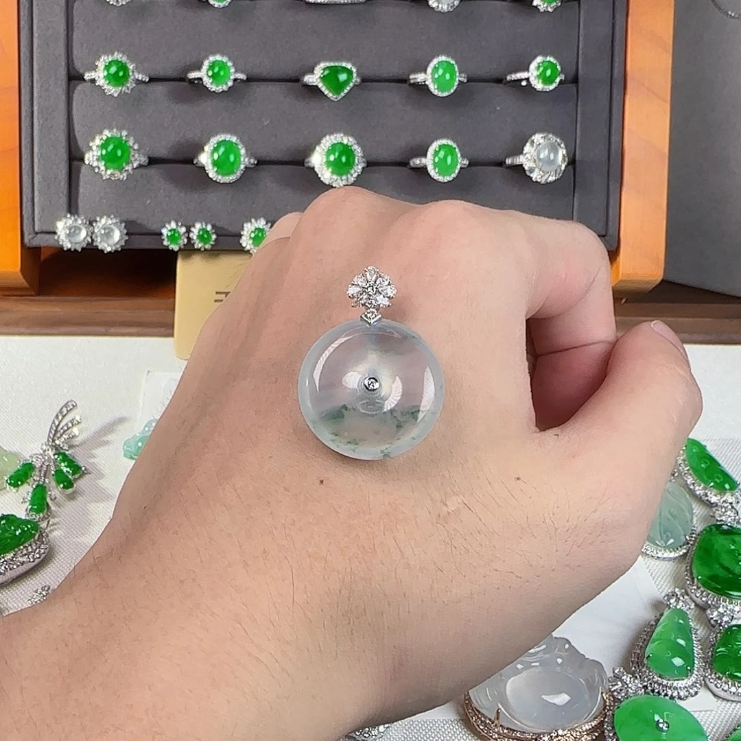 翡翠18K金镶嵌吊坠(不含链)冰种翡翠平安扣吊坠