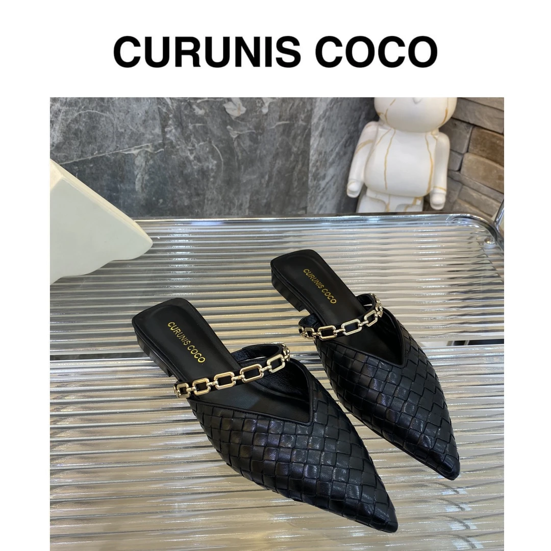 【沐风】气质时尚半拖平底尖头凉拖日常橡胶平跟928-1