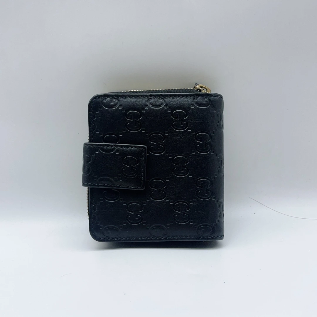 95新 GUCCI/古驰 黑色压花短款钱包  1442 4503