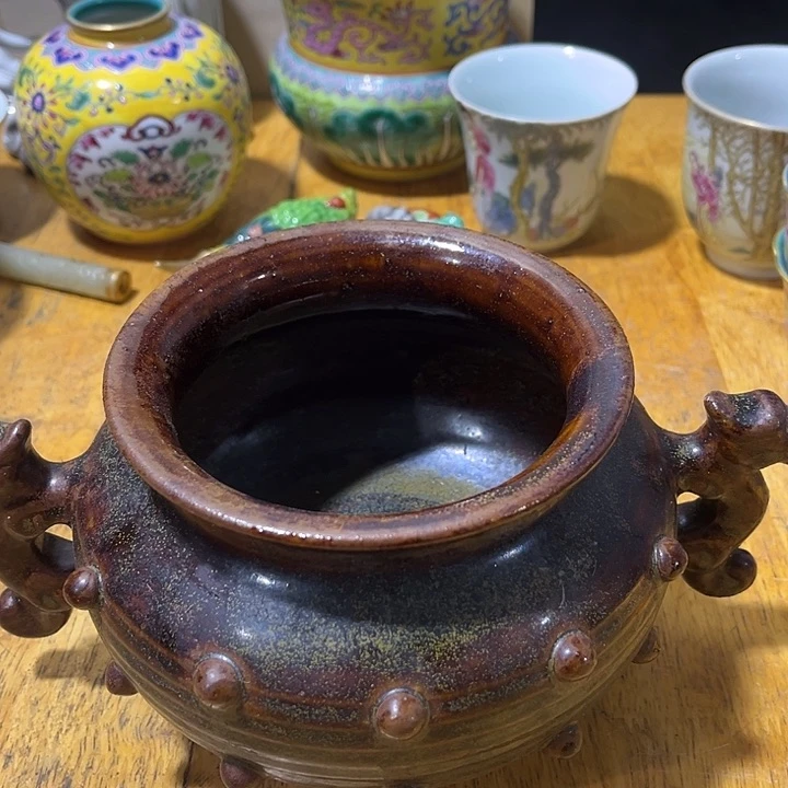 摆件酱油窑双耳大香炉