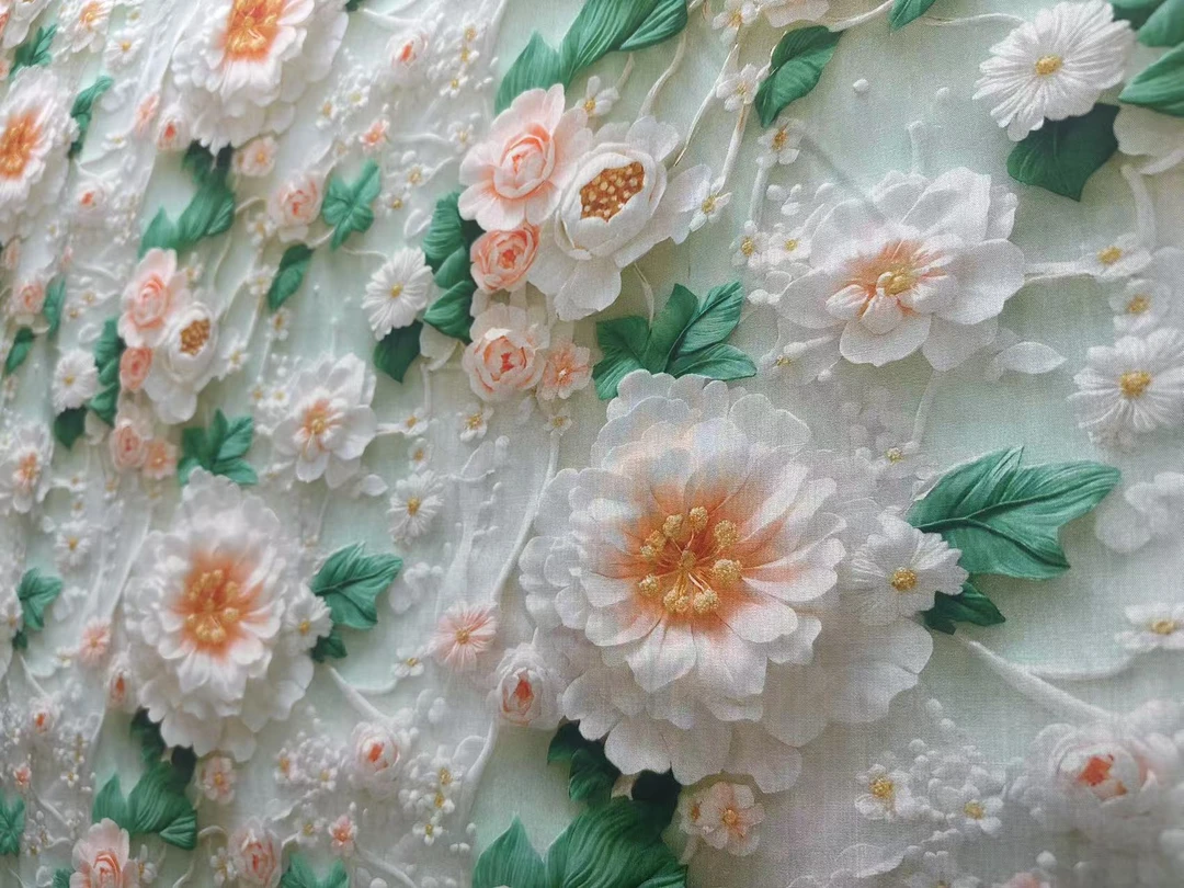 芙蓉出水 5D浮雕棉绸 传统连衣裙旗袍套装被套家居服面料