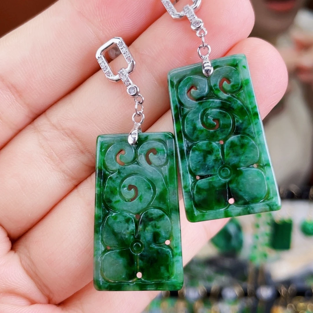 银S925镶嵌翡翠耳饰