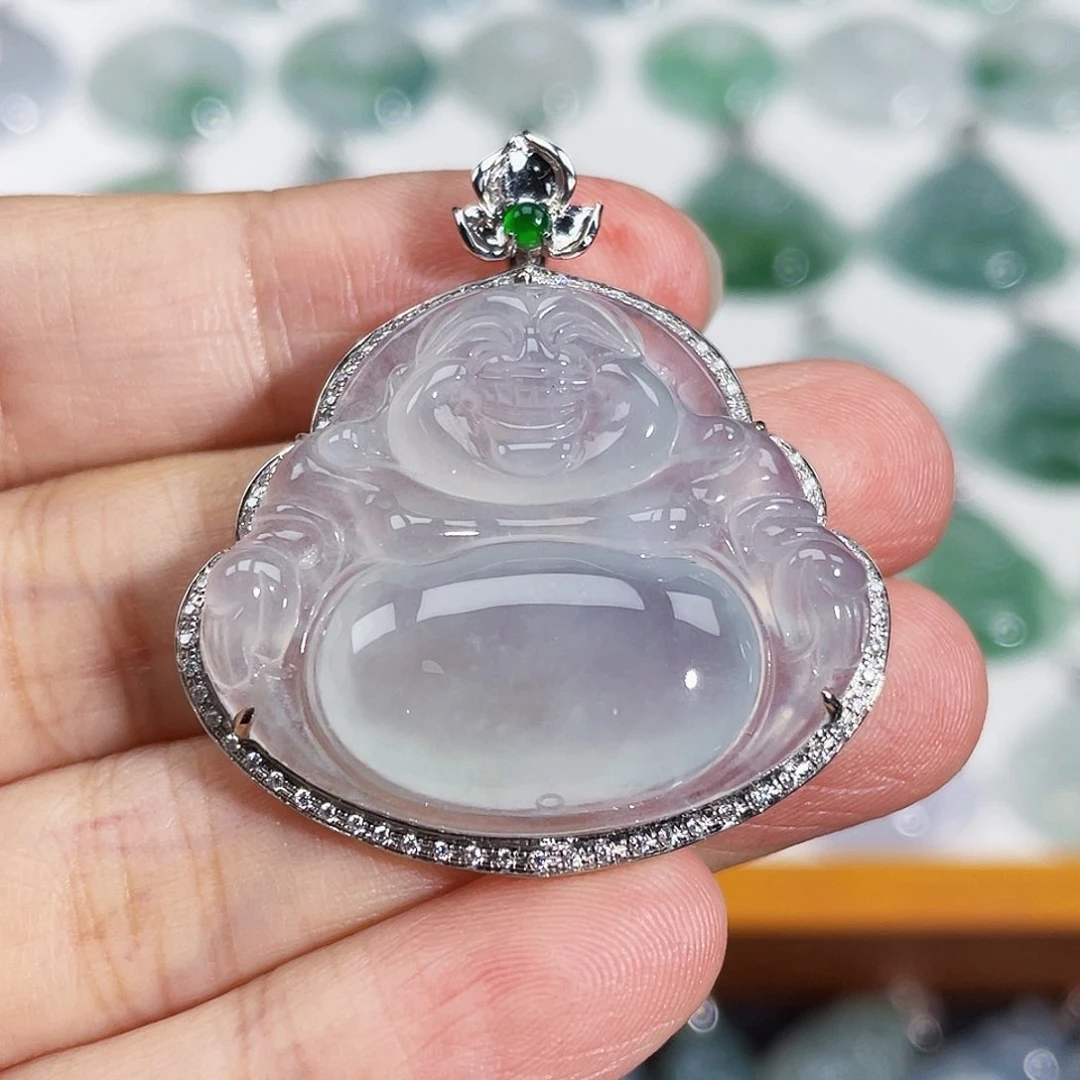 颈饰18K金镶嵌翡翠你**看吊坠