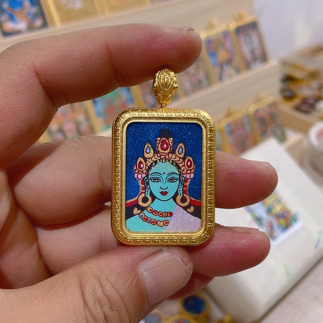纯手绘绿度母唐卡