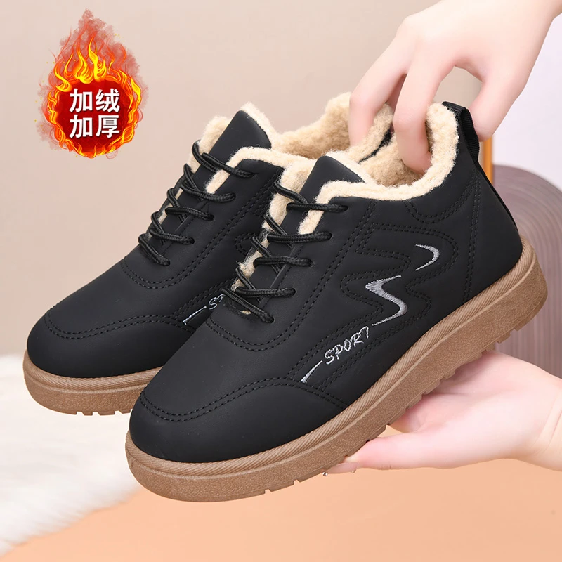 保暖休闲鞋防水鞋子秋冬低跟冬季软底拼色时尚明星同款百搭鞋子