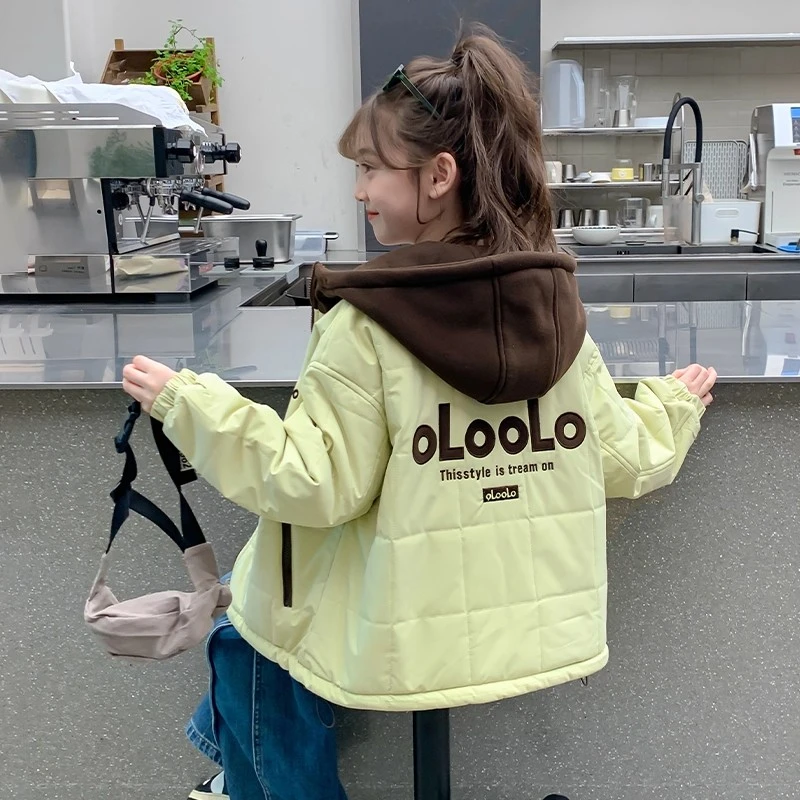 女童秋装外套2025新款儿童女孩秋冬季两面穿加棉加厚字母夹克上衣