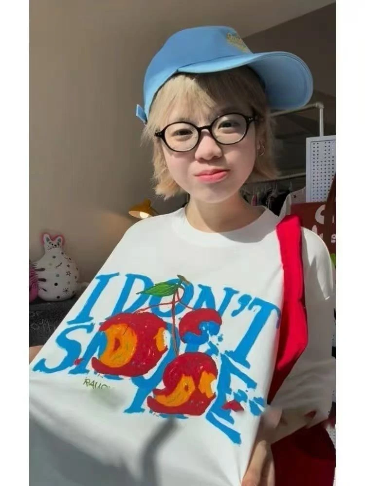 夏季2025超好看的短袖女设计感小众韩系独特漂亮白色字母印花t恤