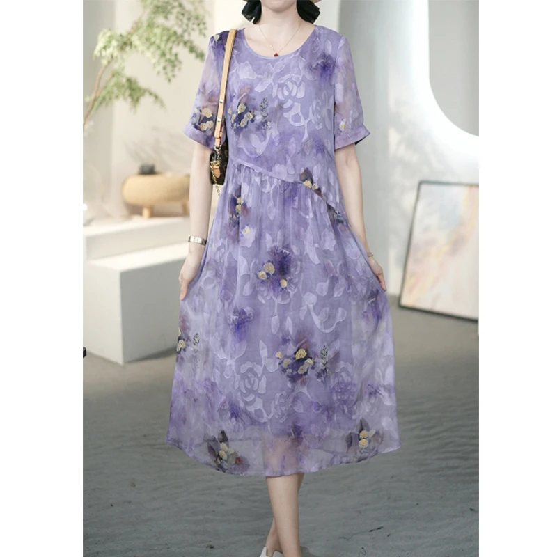 大码女装紫色连衣裙女夏季2025新款度假风时尚减龄气质长裙A31683