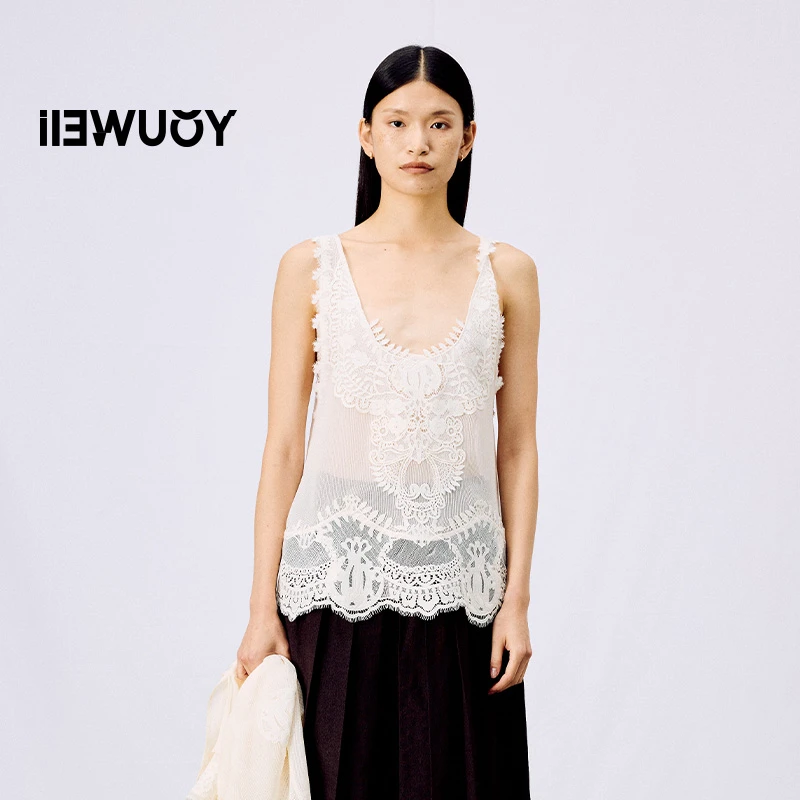 有尾YOUWEI 定制石榴蕾丝醋酸网格背心 Y3325106