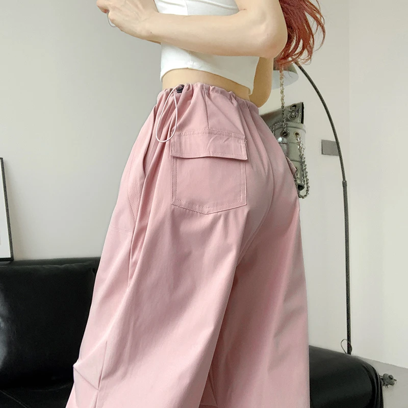 跳舞粉色工装裤女夏季薄款2025新款爵士舞裤子宽松抽绳运动阔腿裤