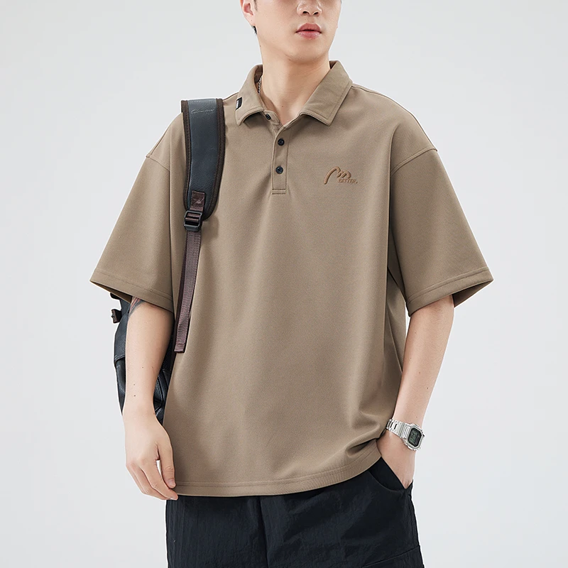 夏季男士美式复古Polo杉2025新款潮牌痞帅宽松翻领短袖T恤男上衣