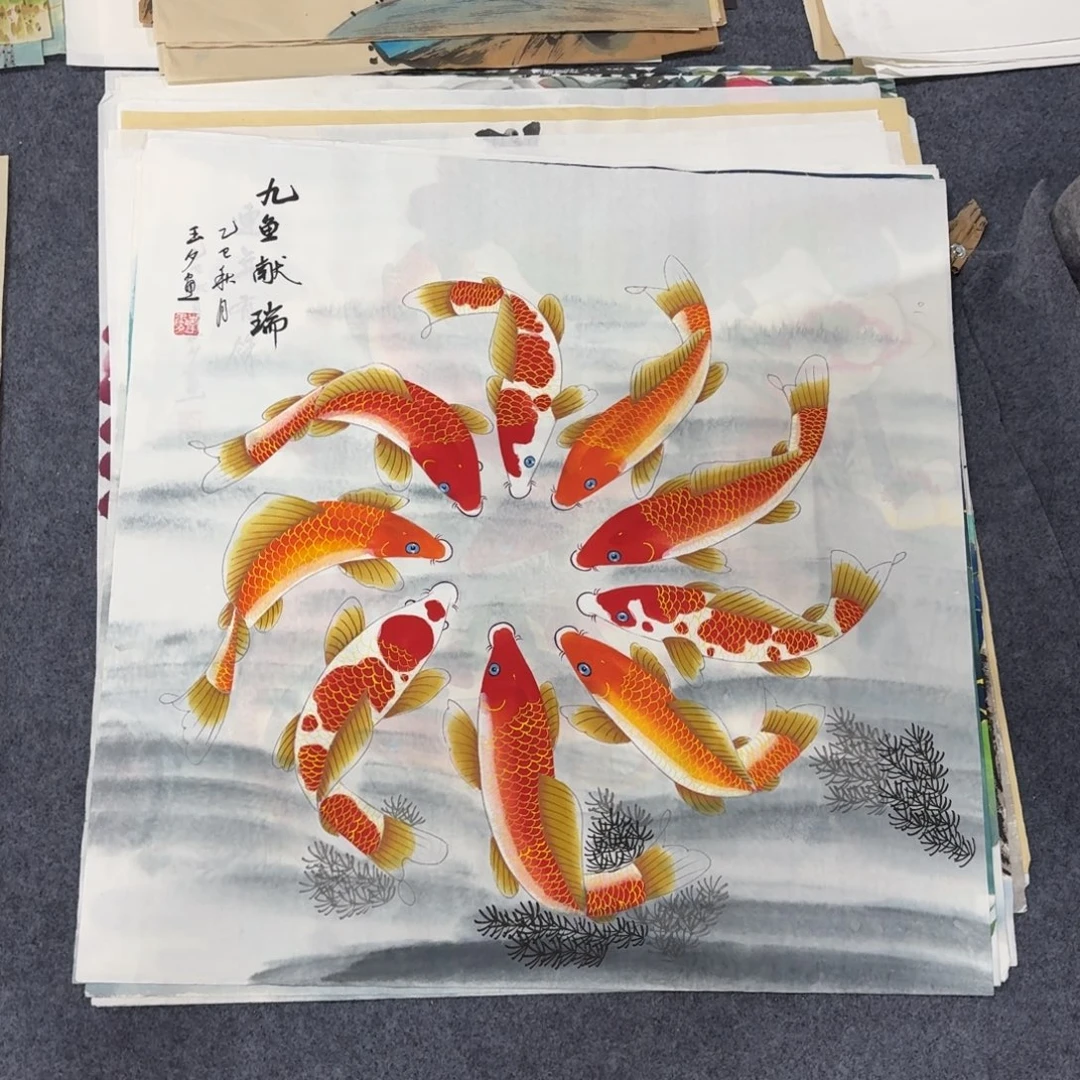 国画68×68金线鱼画画画画