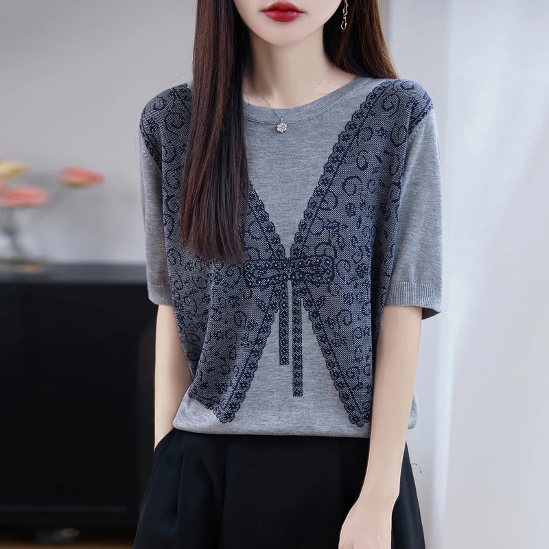 哥弟阿玛施正品百搭T恤气质蝴蝶结夏女装短袖女款爆款2025新款