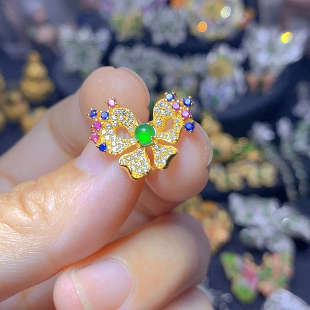 翡翠银S925镶嵌吊坠(不含链)天然翡翠