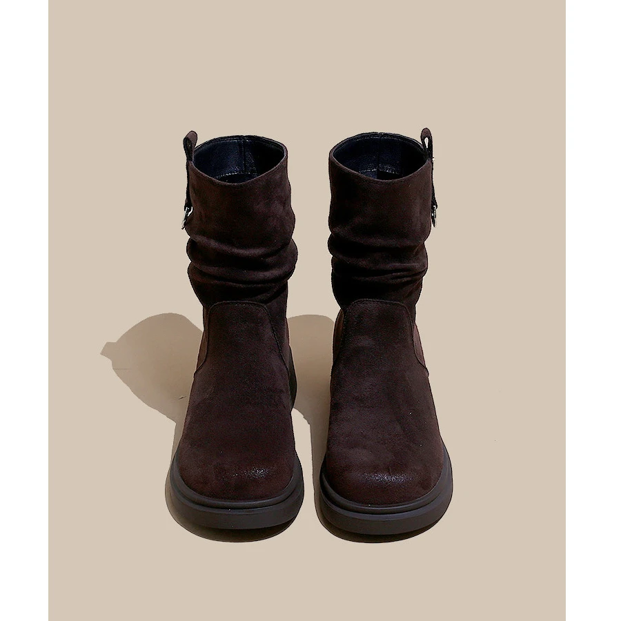 英伦褶皱显瘦堆堆靴女2025秋款复古马丁靴厚底短靴套裤筒靴粗跟靴