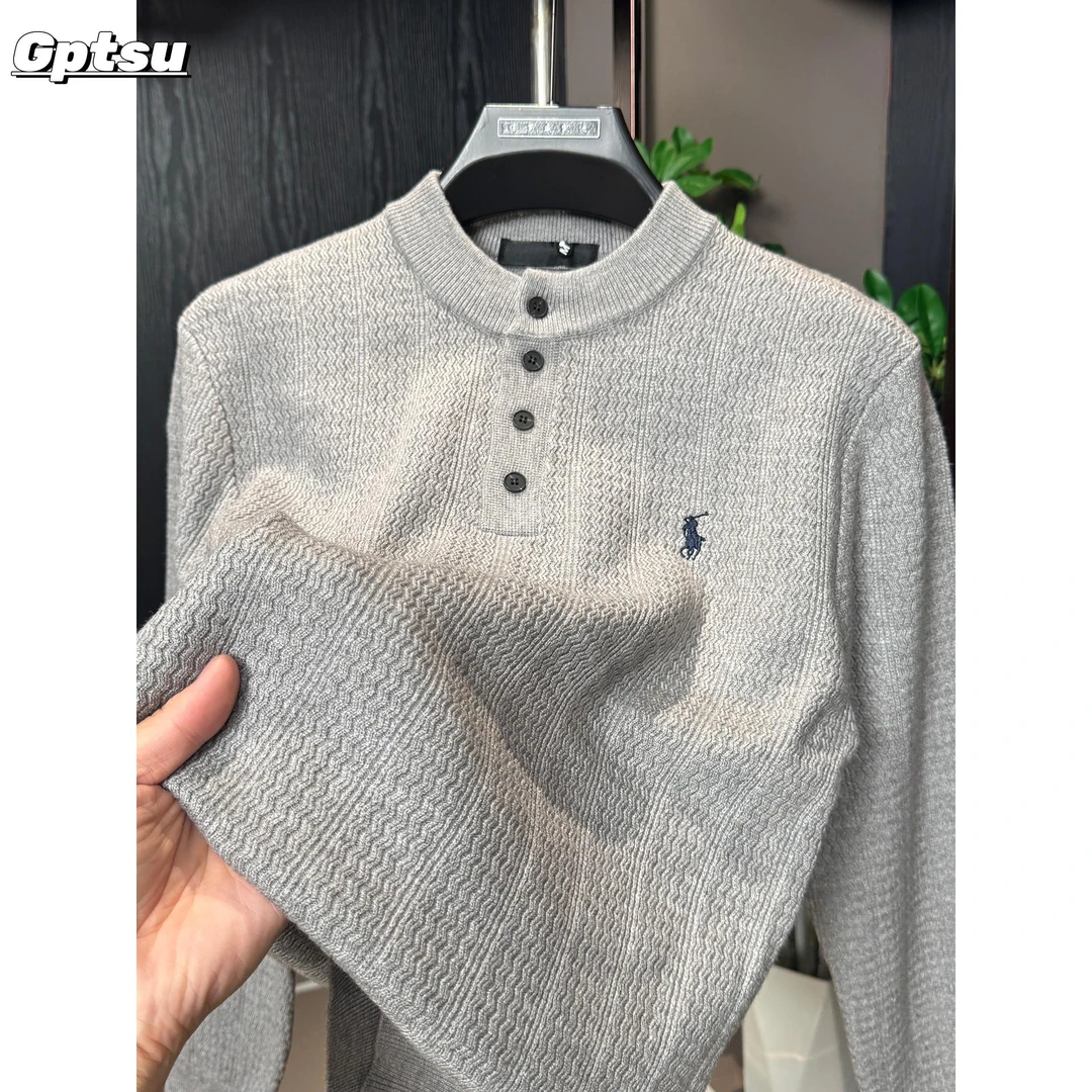 GPTSu小马标简约风秋冬2025休闲男士毛衣针织衫新款内搭打底衫潮