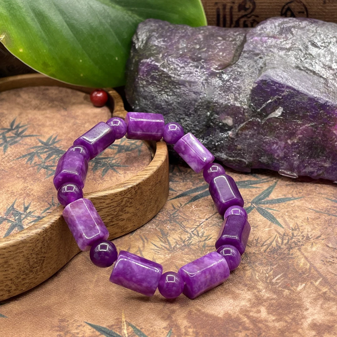 含辰砂工艺品【繁花珠宝甄选】含辰砂工艺品凝胶玉化紫桶珠KC023