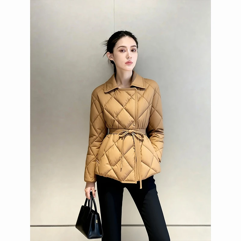 冬季棉服女款2025新款独特超好看高端时髦洋气收腰咖色夹棉外套女