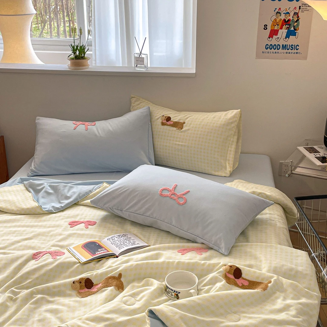 2025新款水洗棉a类毛巾绣夏凉被四件套双人单人毛巾绣卡通四件套