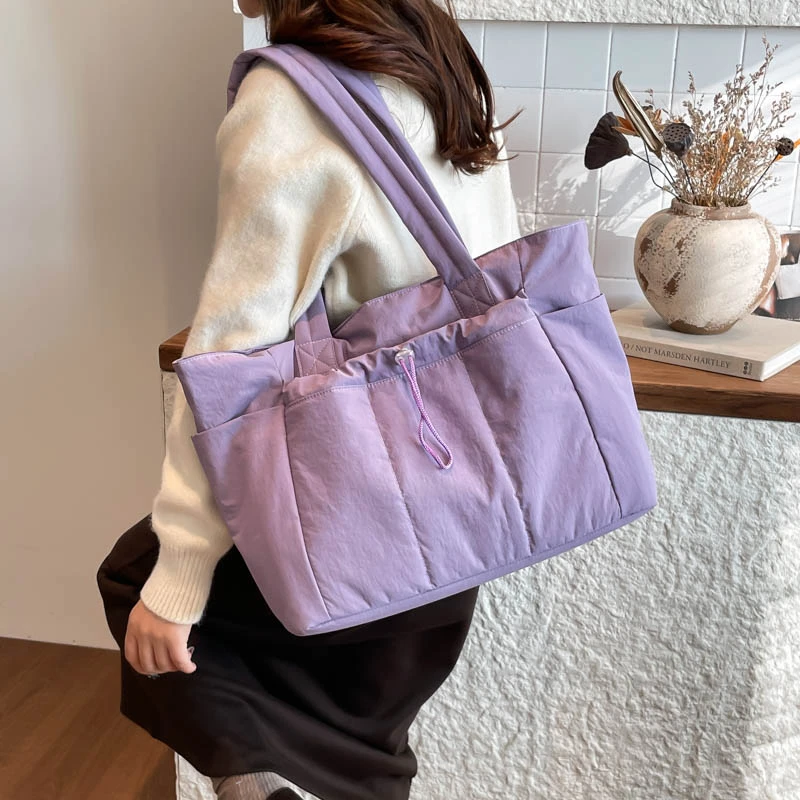 【可挂拉杆箱】简约绣线抽绳大容量布包大包新款潮托特包艾米兔女包