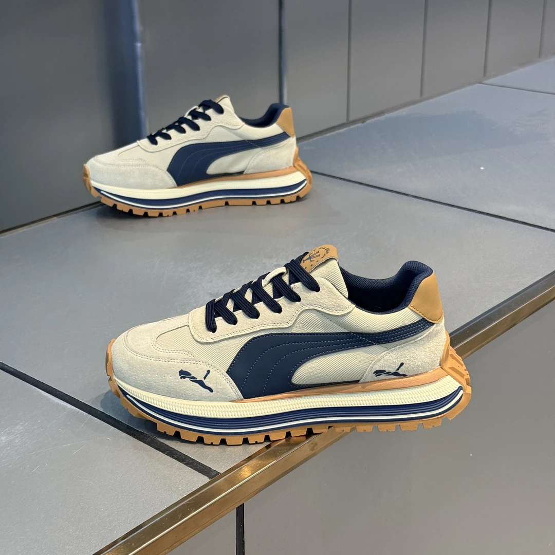 2025秋季新款时尚休闲厚底板鞋百搭网红韩版透气舒适皮面低帮男鞋