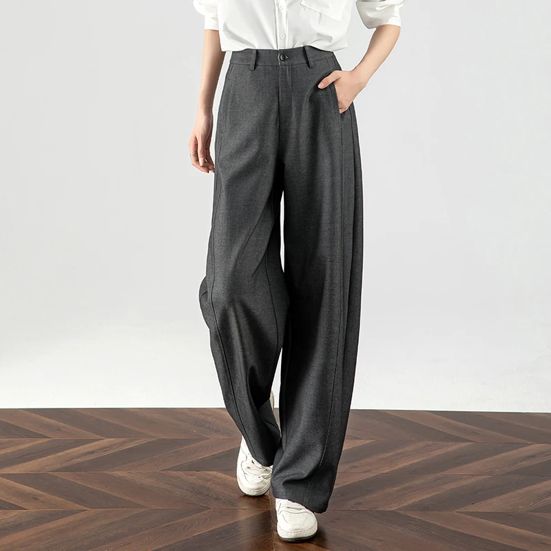 羊毛TR西装阔腿裤女新款2025秋季高腰通勤百搭休闲弯刀裤子镰刀裤