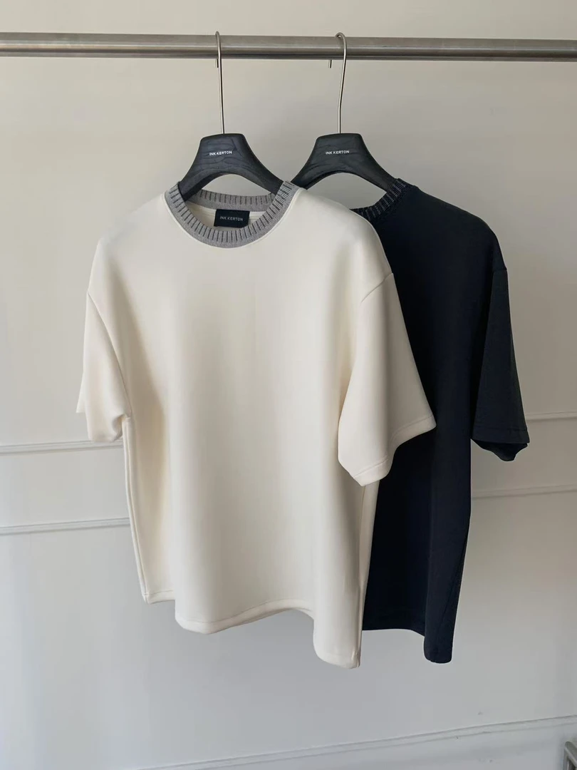 撞色螺纹领短袖T恤  035