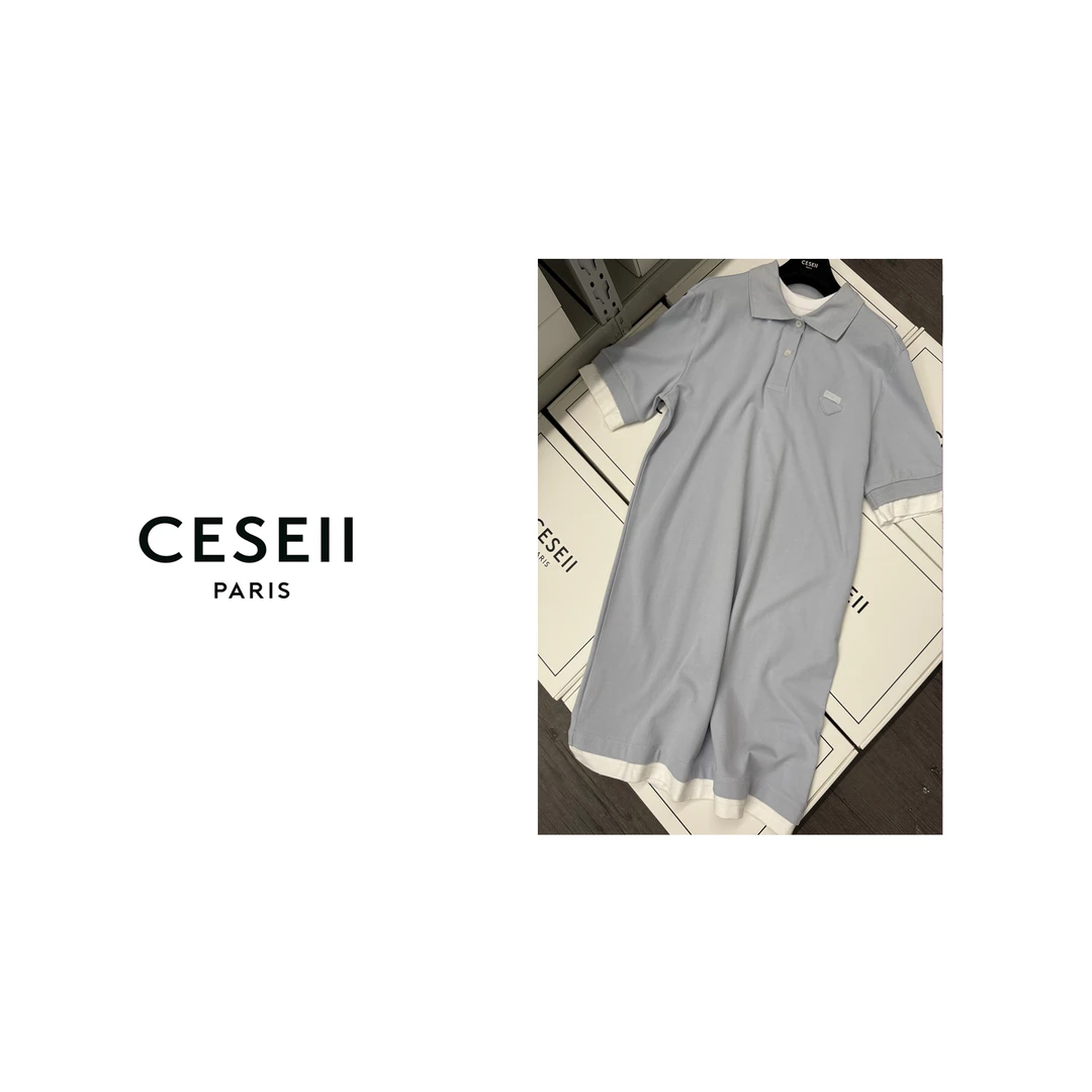 【25XJ288】2025春夏新款顶版纯棉POLO正常版型针织短袖长款连衣裙