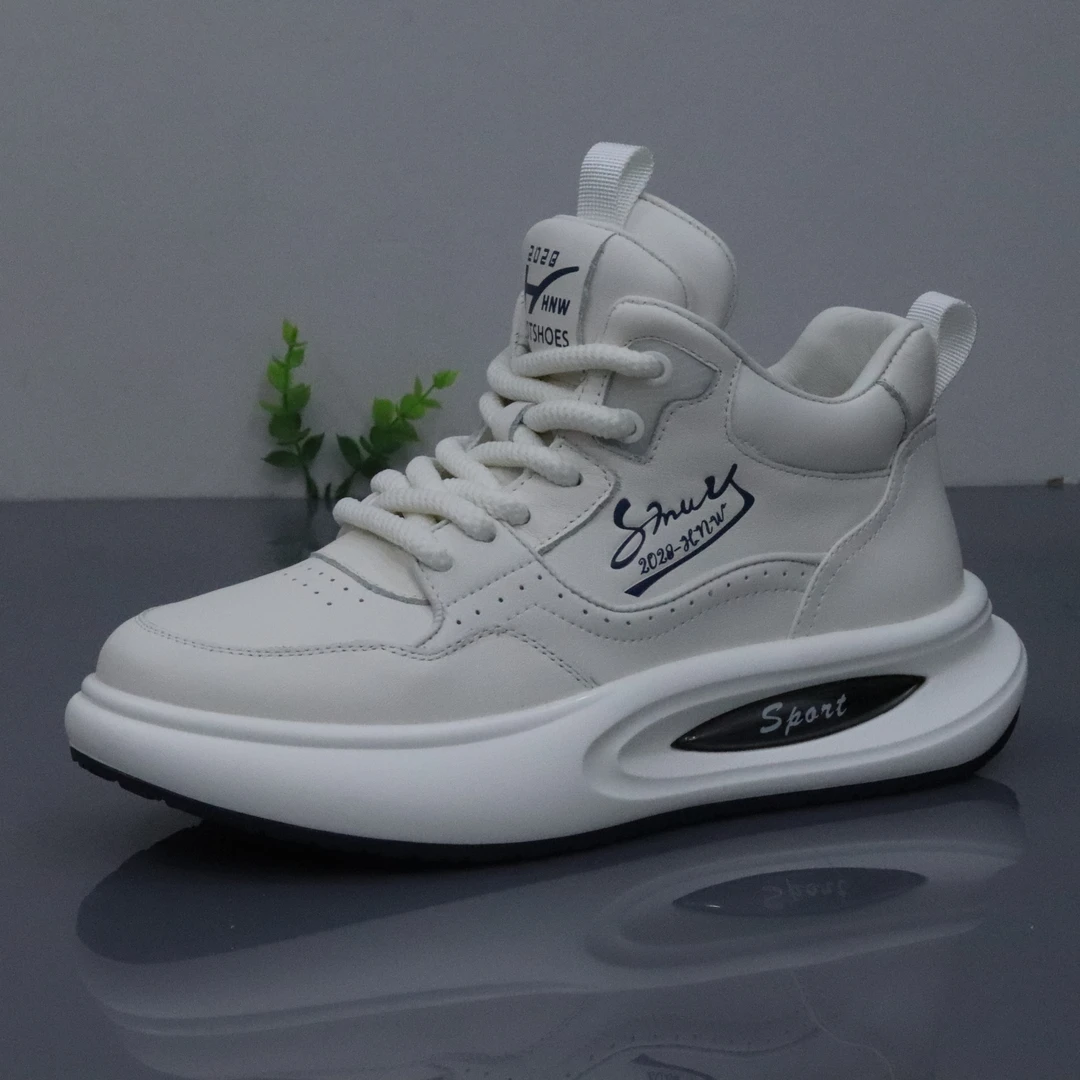 头层牛皮秋冬高帮时尚百搭透气防滑软底真皮休闲运动厚底男鞋潮鞋