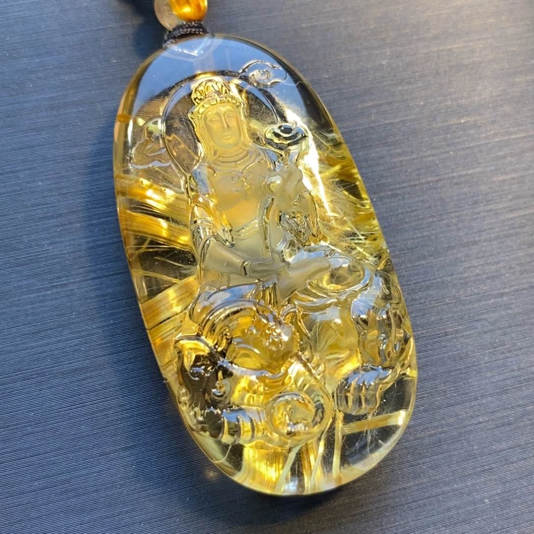 未镶嵌颈饰水晶钛晶花普贤吊坠