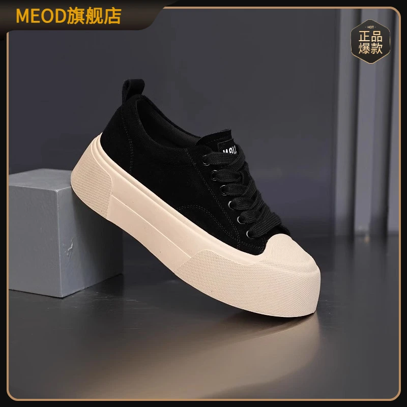 MEOD包头真皮板鞋女2025秋季新款饼干底轻便不累脚厚底增高休闲鞋
