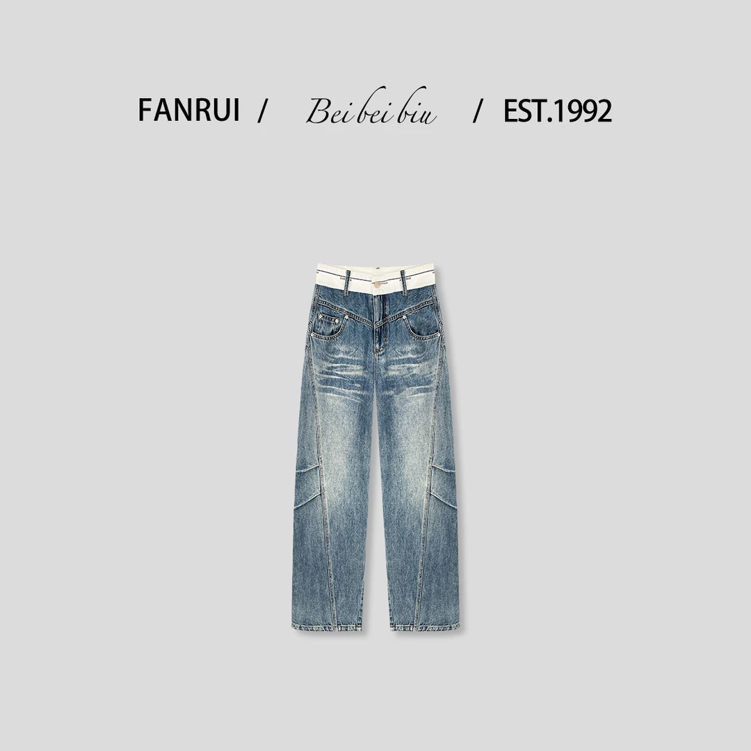 FANRUI/泛芮「蓝澳宝 」精梳棉阔腿百搭显瘦弯刀牛仔裤B14729