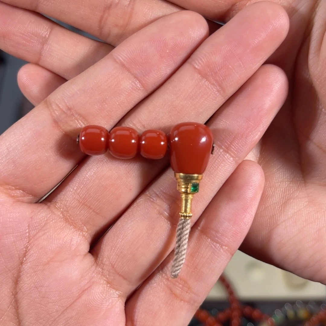 南红玛瑙五岔路三通套装18K金镶嵌聽*者