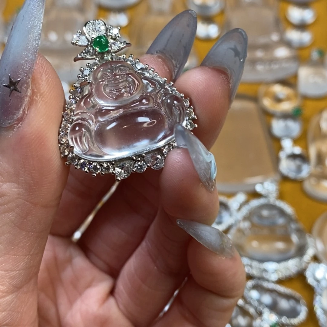 石英质玉银S925镶嵌颈饰黑钢佛公