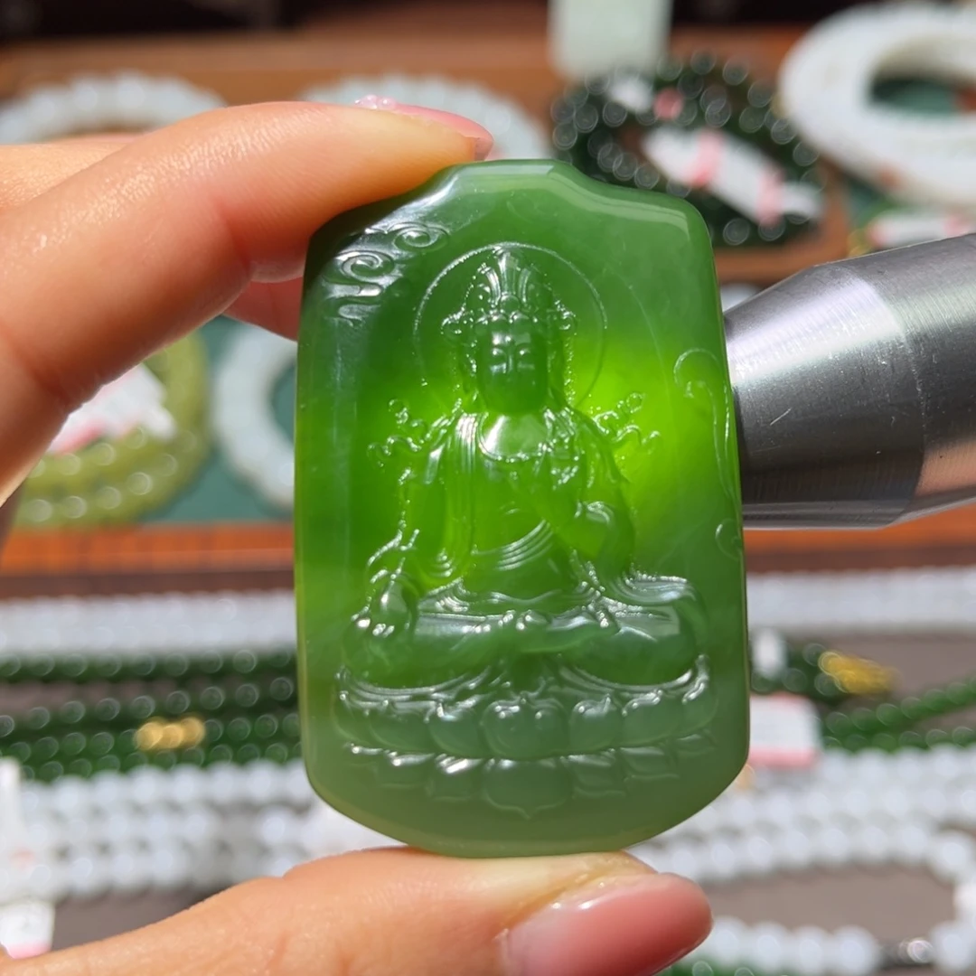 和田玉未镶嵌手链碧玉观音35牌挂件