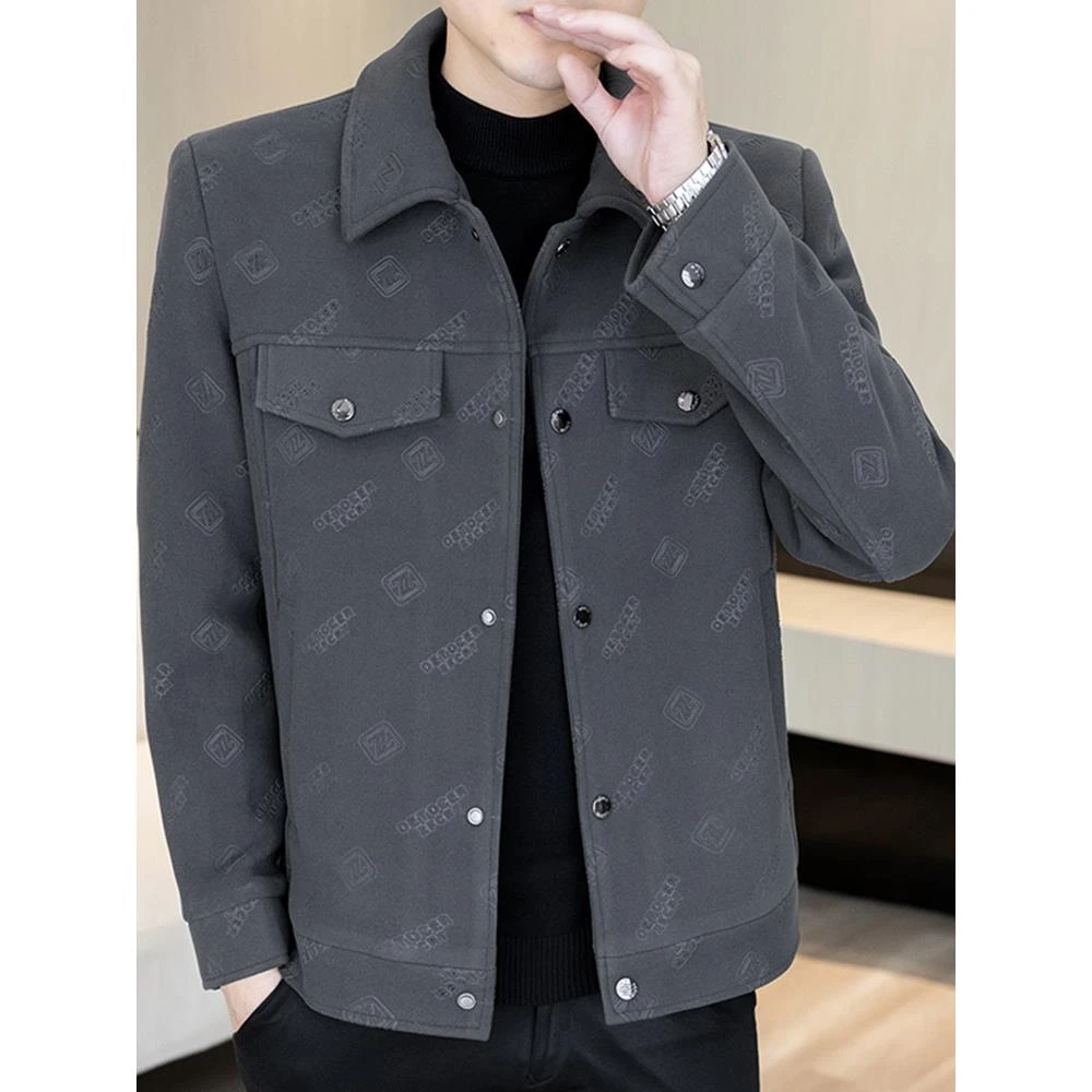 轻奢痞帅男装时尚美式保暖外套男款2025新款春秋休闲毛呢百搭夹克