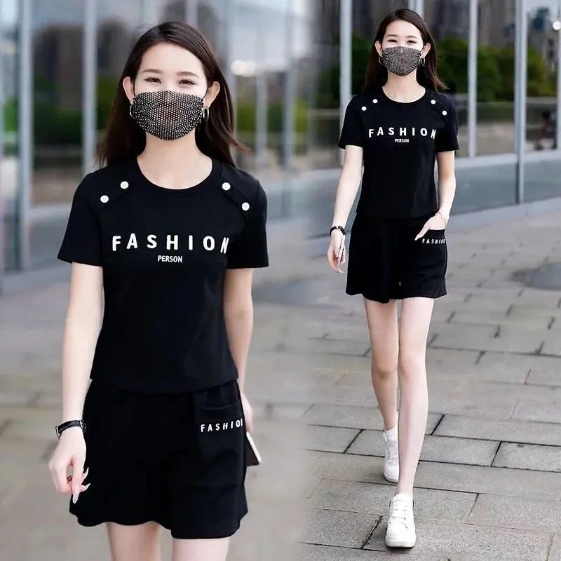 韩版休闲服套装女2025夏季新款时尚洋气减龄妈妈装遮肚显瘦两件套
