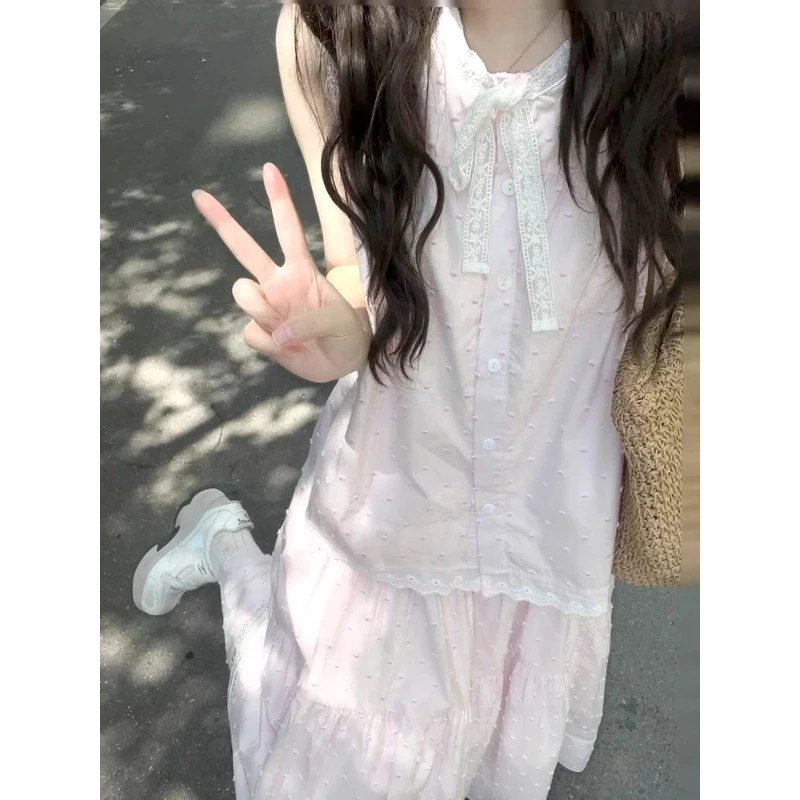 【小雪专属】漂亮女2025新款穿搭法式粉色背心上衣半身裙减龄两件套