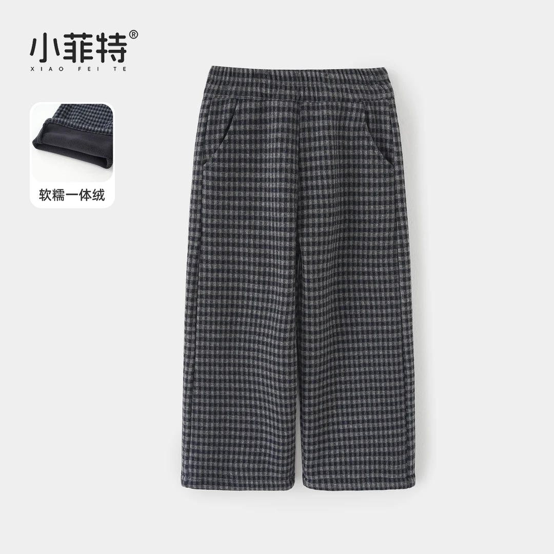 小菲特女童冬装新款休闲长裤中大童格子裤儿童加厚裤子JMKD56044