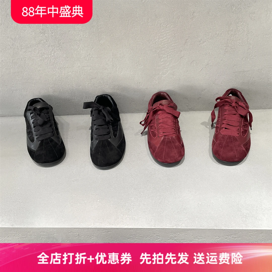 先峰名典欧洲站2025秋款磨砂真皮女鞋休闲百搭舒适圆头平底德训鞋