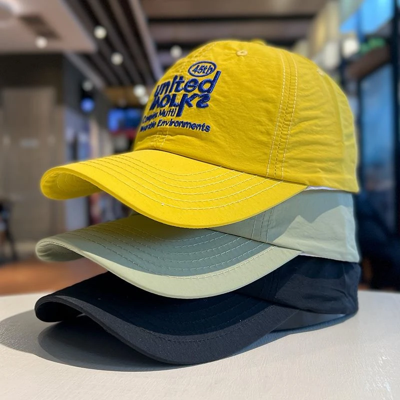 学生户外帽子女韩版刺绣字母黄色棒球帽夏季速干透气防晒鸭舌帽