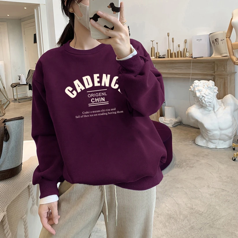 小个子圆领卫衣女士秋冬季2025新款大码胖mm宽松休闲套头上衣外套